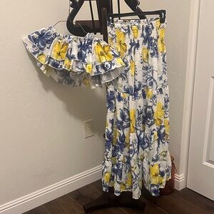 Floral Blue and Yellow Two-Piece Set